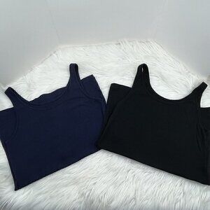 Lot of 2 a new day Medium Tank Top Tee 1 Navy 1 Blue Sleeveless Stretch Minimal